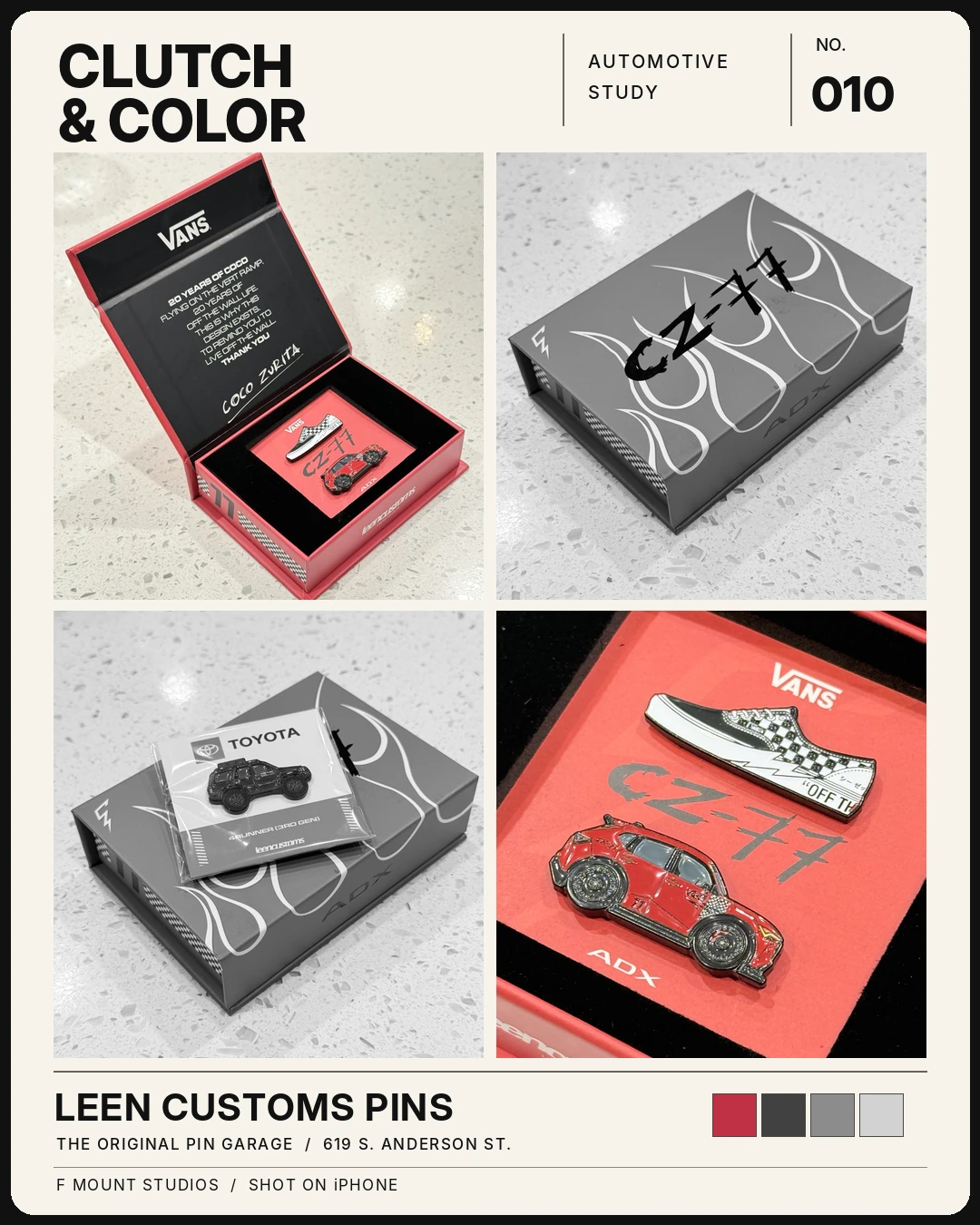 Original Clutch & Color No. 010 Leen Customs collector pin artwork